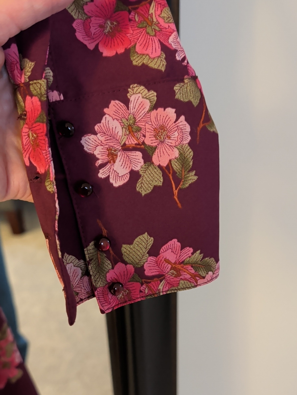 Nanette Lepore Feminine Burgundy Long-Sleeve Floral Pintucked Dress - Picture 5 of 10